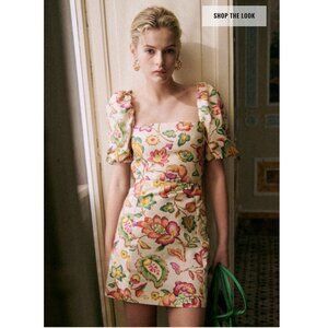 Sezane Womens Allya Mini Dress Aria Print Size 44 US 12 Floral Balloon Sleeve